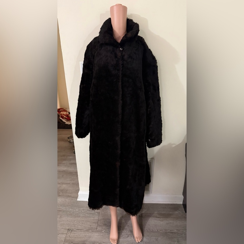 Peter Hahn Lamahaar Made Black Alpaca Long Coat Size 46 Vintage